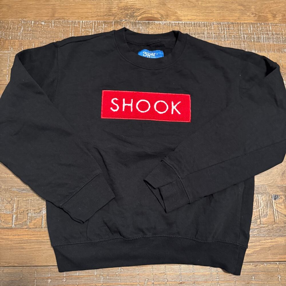 88 Youth Large Black "SHOOK" Graphic Box Logo Crewneck Sweatshirt Long Sleeve